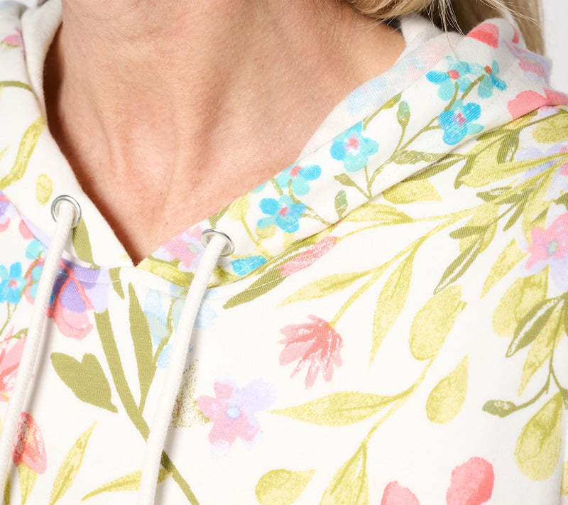 Denim & Co. Printed French Terry Long Sleeve Hooded Pullover — View 5