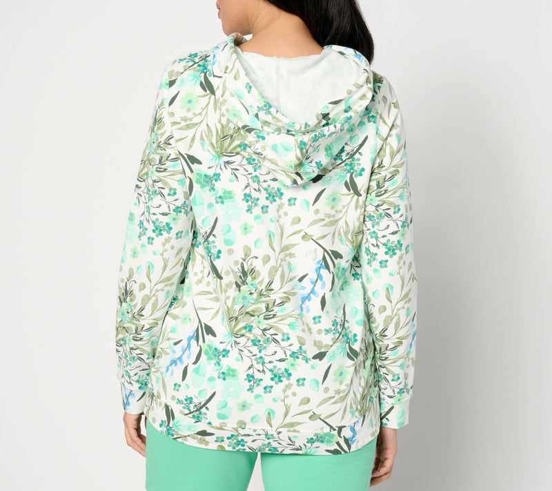Denim & Co. Printed French Terry Long Sleeve Hooded Pullover — View 3