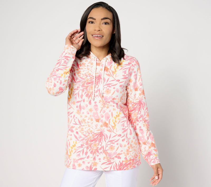 Denim & Co. Printed French Terry Long Sleeve Hooded Pullover — View 14