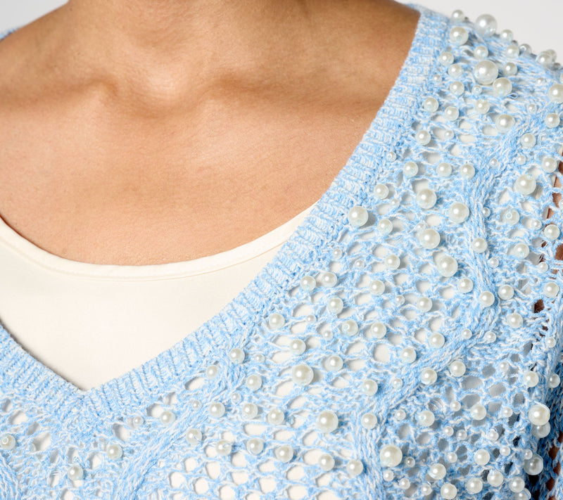 Isaac Mizrahi Live! Wavy Mesh and Charmeuse Twofer Sweater — View 4