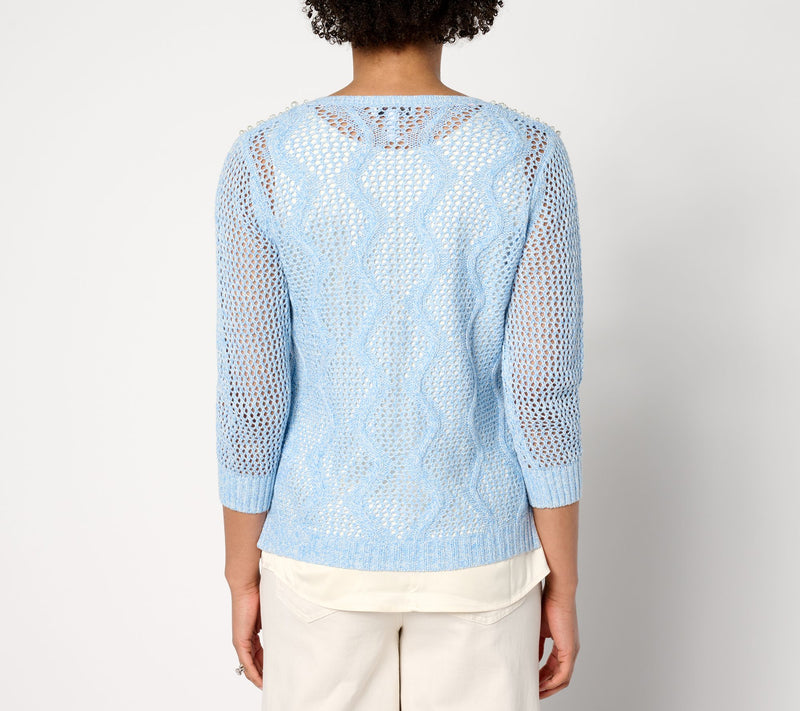Isaac Mizrahi Live! Wavy Mesh and Charmeuse Twofer Sweater — View 2