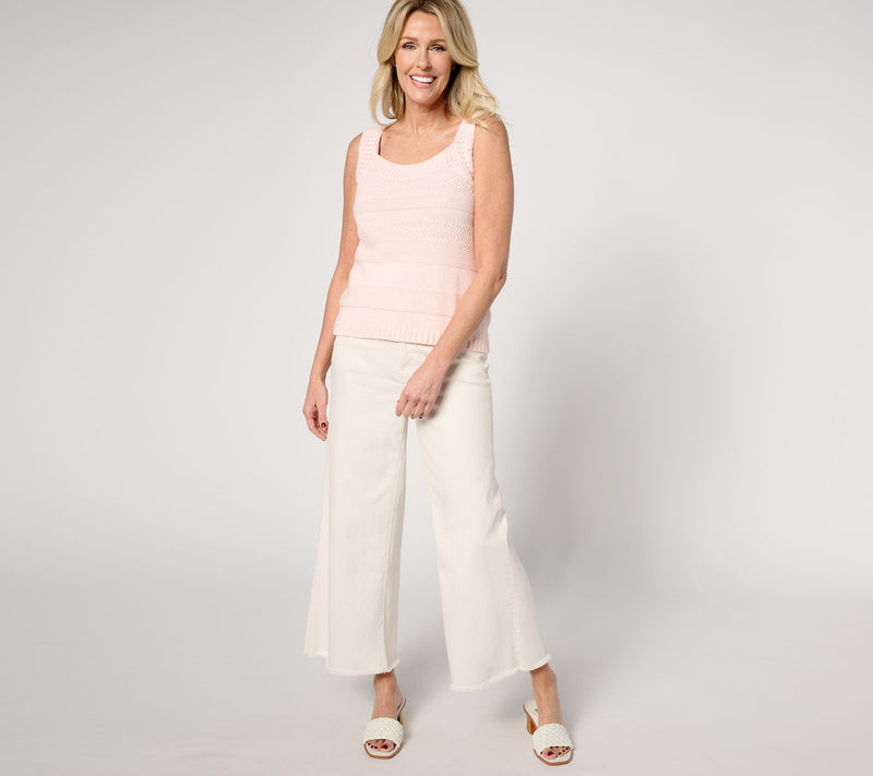Isaac Mizrahi Live! Textured Stripe Sleeveless Sweater — View 3
