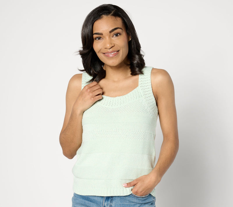 Isaac Mizrahi Live! Textured Stripe Sleeveless Sweater — View 10