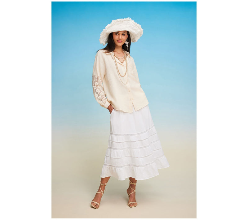 Isaac Mizrahi Live! Bridgehampton Gauze Shirt w/ Crochet Sleeves — View 8