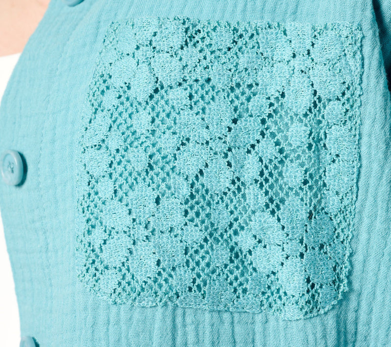 Isaac Mizrahi Live! Bridgehampton Gauze Shirt w/ Crochet Sleeves — View 5
