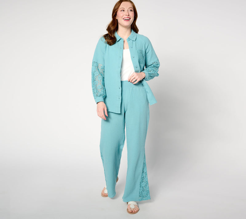Isaac Mizrahi Live! Regular Bridgehampton Gauze Wide Leg Pants — View 3