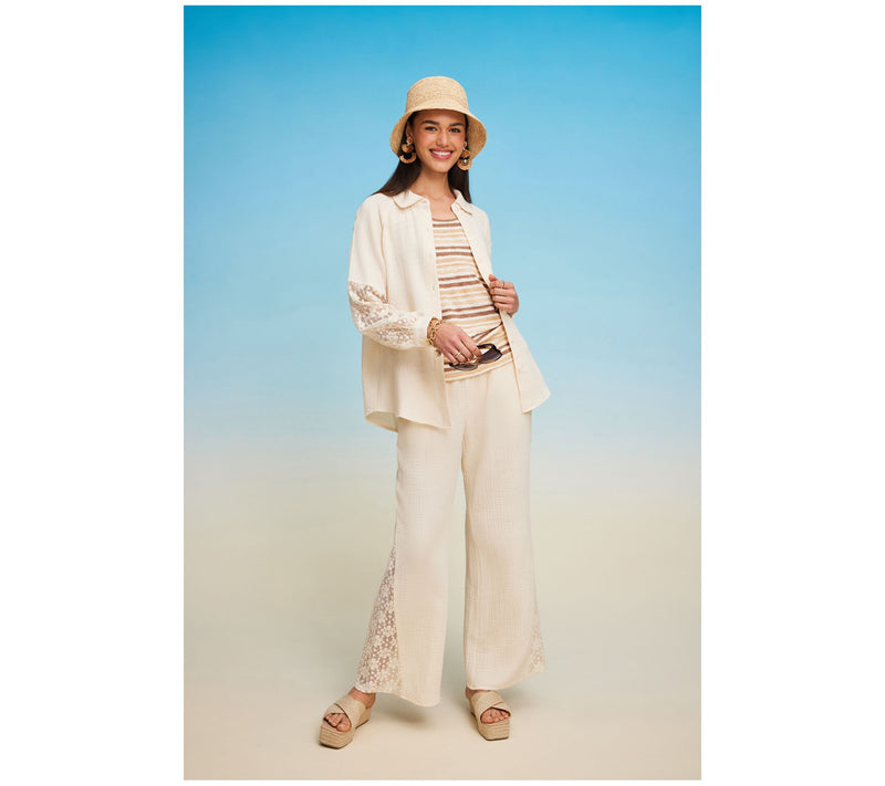 Isaac Mizrahi Live! Regular Bridgehampton Gauze Wide Leg Pants — View 7