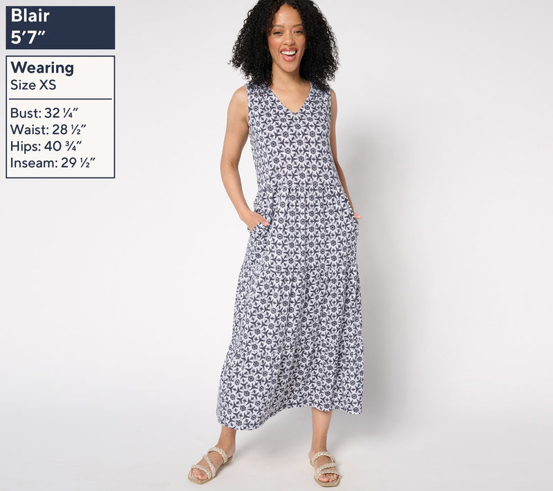 Denim & Co. Regular Printed Linen Blend V-Neck Tiered Midi Dress — View 14