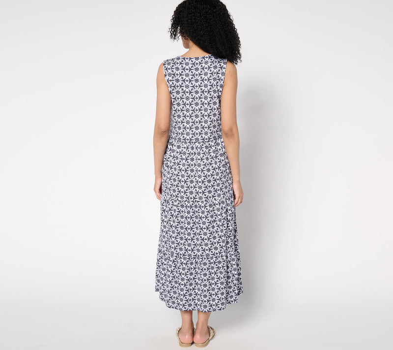 Denim & Co. Regular Printed Linen Blend V-Neck Tiered Midi Dress — View 15