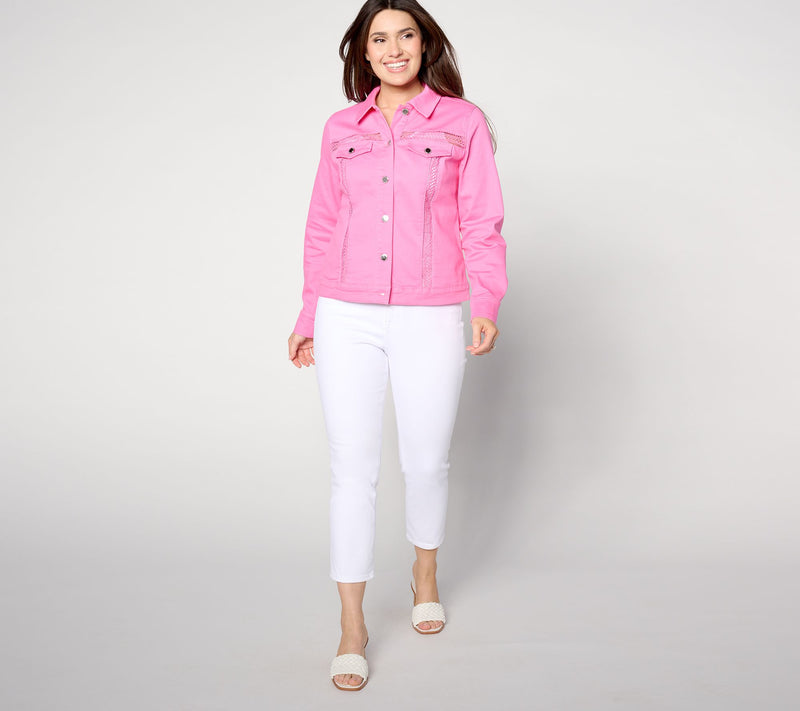 Isaac Mizrahi Live! True Denim Jacket with Eyelet Insets — View 3