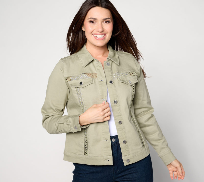 Isaac Mizrahi Live! True Denim Jacket with Eyelet Insets — View 14