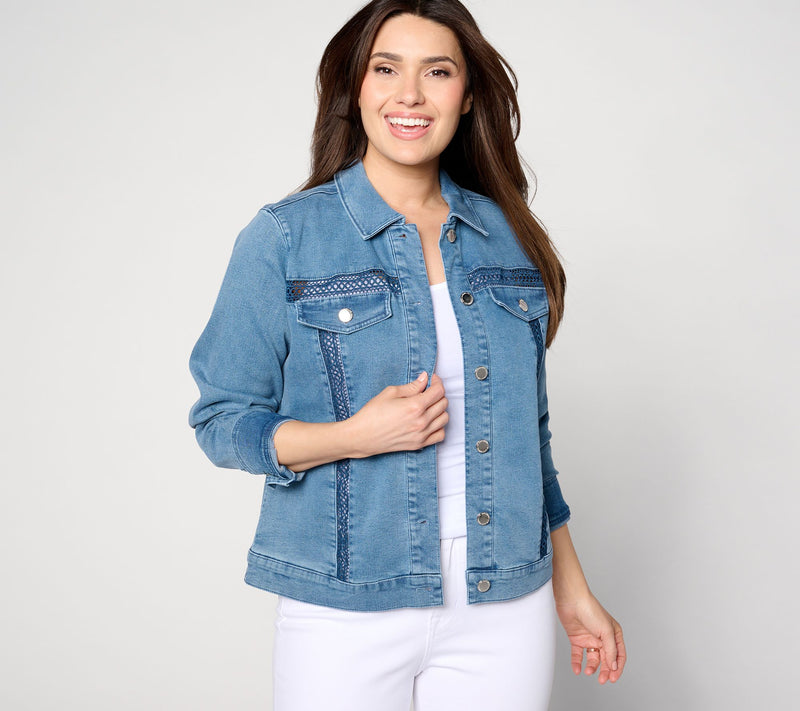 Isaac Mizrahi Live! True Denim Jacket with Eyelet Insets — View 16