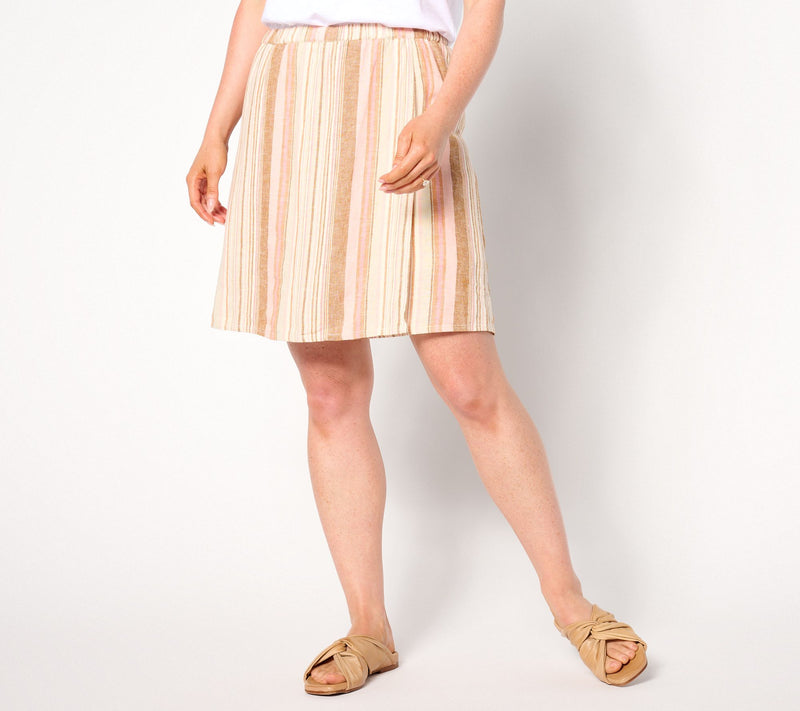 Denim & Co. Naturals Petite Striped Linen Blend Skort — View 9