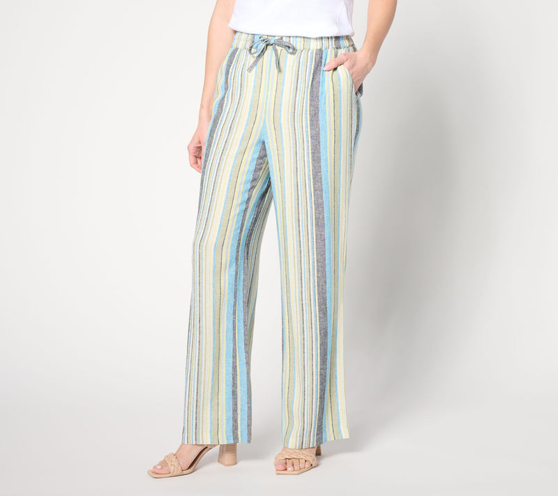 Denim & Co. Naturals Petite Striped Linen Blend Wide Leg Pant — View 9