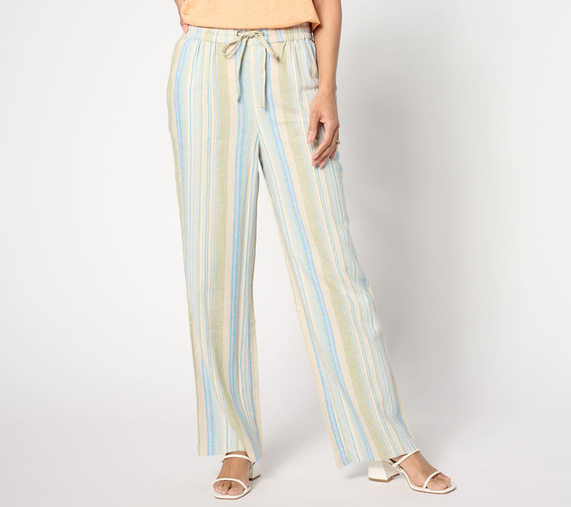 Denim & Co. Naturals Petite Striped Linen Blend Wide Leg Pant — View 10