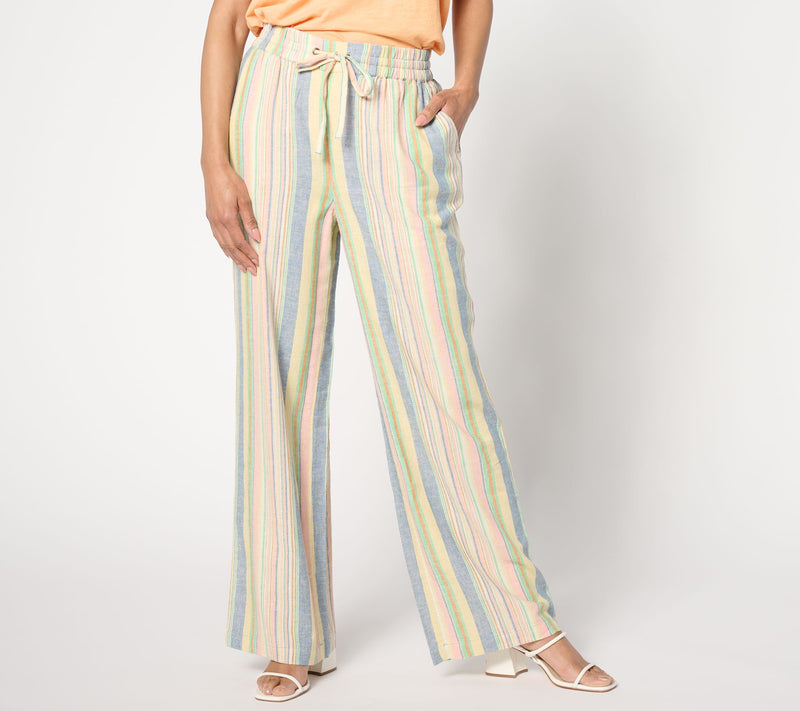 Denim & Co. Naturals Petite Striped Linen Blend Wide Leg Pant — View 11