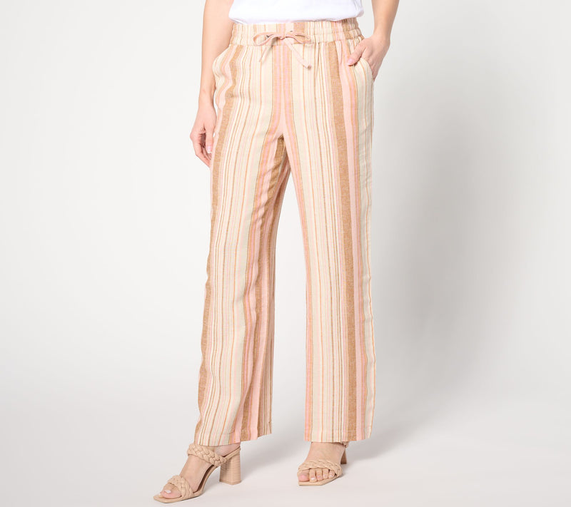 Denim & Co. Naturals Petite Striped Linen Blend Wide Leg Pant — View 12
