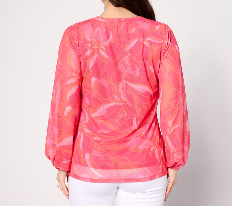 Belle Beach by Kim Gravel TropiCool Knit Suncatcher Blouson Slv Top — View 2