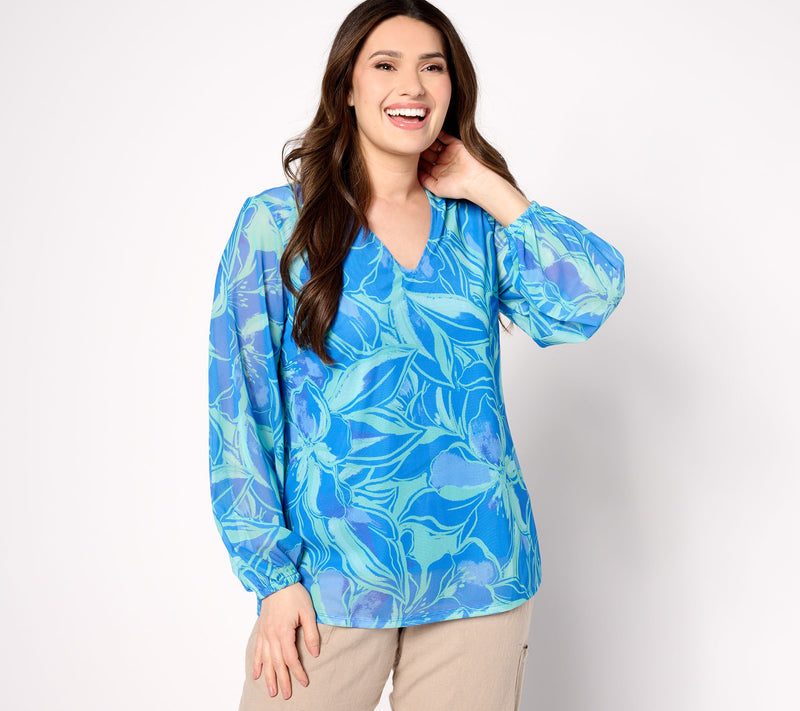 Belle Beach by Kim Gravel TropiCool Knit Suncatcher Blouson Slv Top — View 10