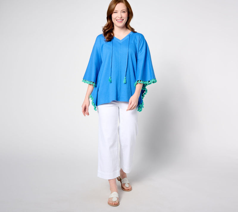 Belle by Kim Gravel Packabelle Take Me Away Tassel Trim Poncho — View 3