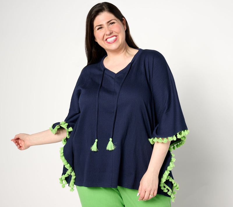 Belle by Kim Gravel Packabelle Take Me Away Tassel Trim Poncho — View 12