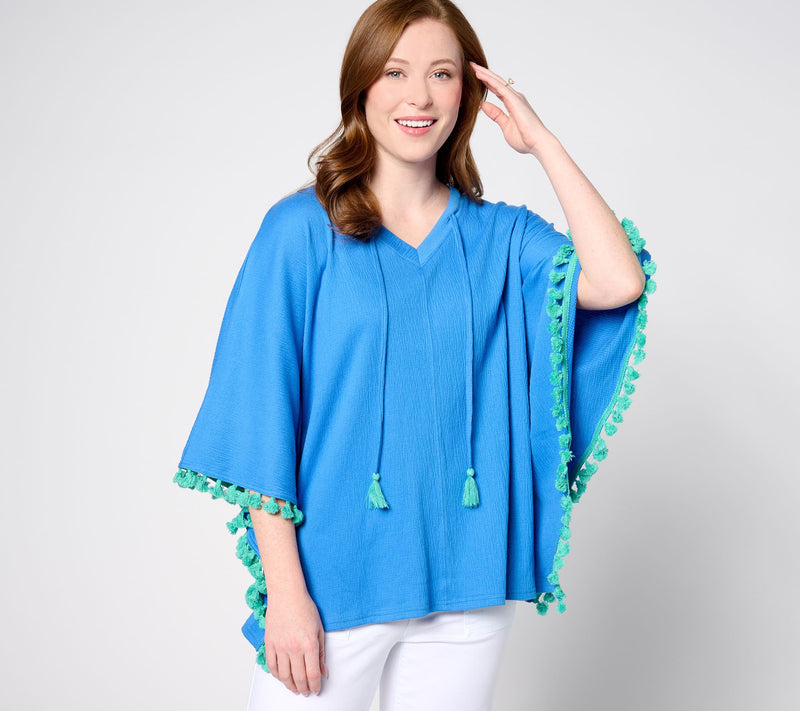 Belle by Kim Gravel Packabelle Take Me Away Tassel Trim Poncho — Main view