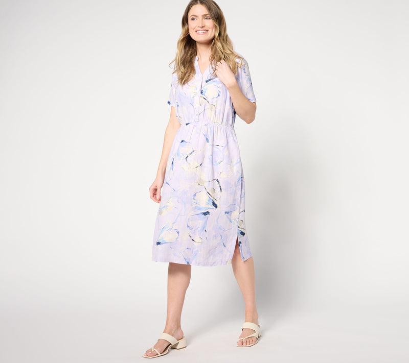 Denim & Co. Naturals Petite Printed Short Sleeve Dress — Main view