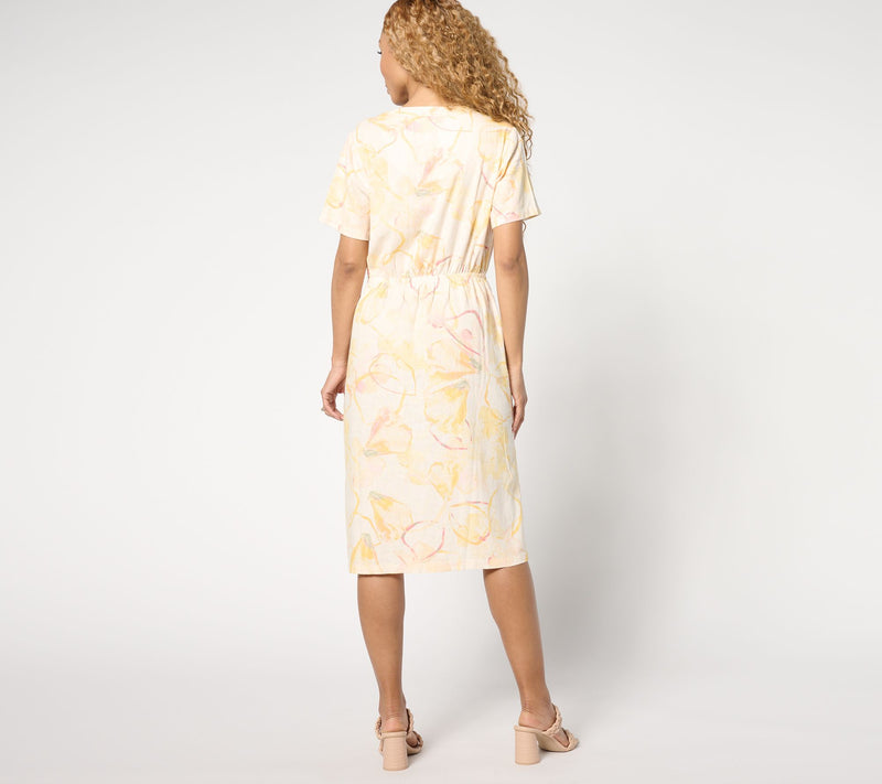 Denim & Co. Naturals Petite Printed Short Sleeve Dress — View 10