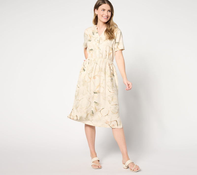 Denim & Co. Naturals Petite Printed Short Sleeve Dress — View 9