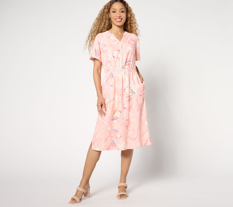 Denim & Co. Naturals Petite Printed Short Sleeve Dress — View 7