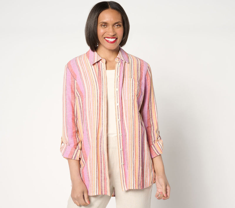 Denim & Co. Naturals Linen Blend Regular Button-Front Tunic — View 3