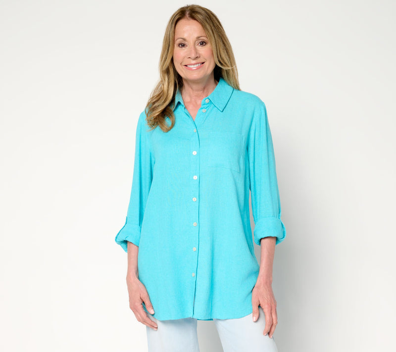 Denim & Co. Naturals Linen Blend Regular Button-Front Tunic — View 9