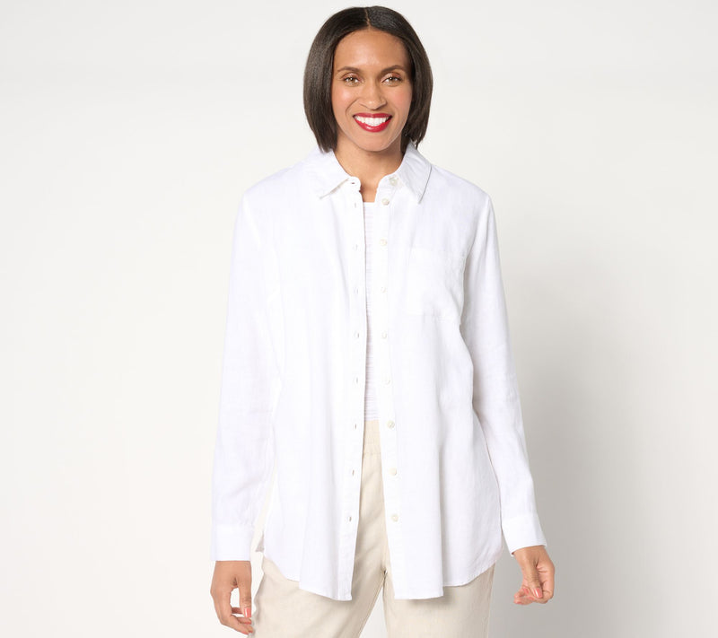 Denim & Co. Naturals Linen Blend Petite Button-Front Tunic — View 7