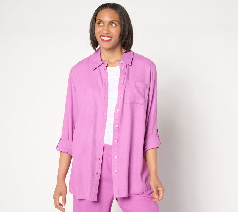 Denim & Co. Naturals Linen Blend Petite Button-Front Tunic — View 9