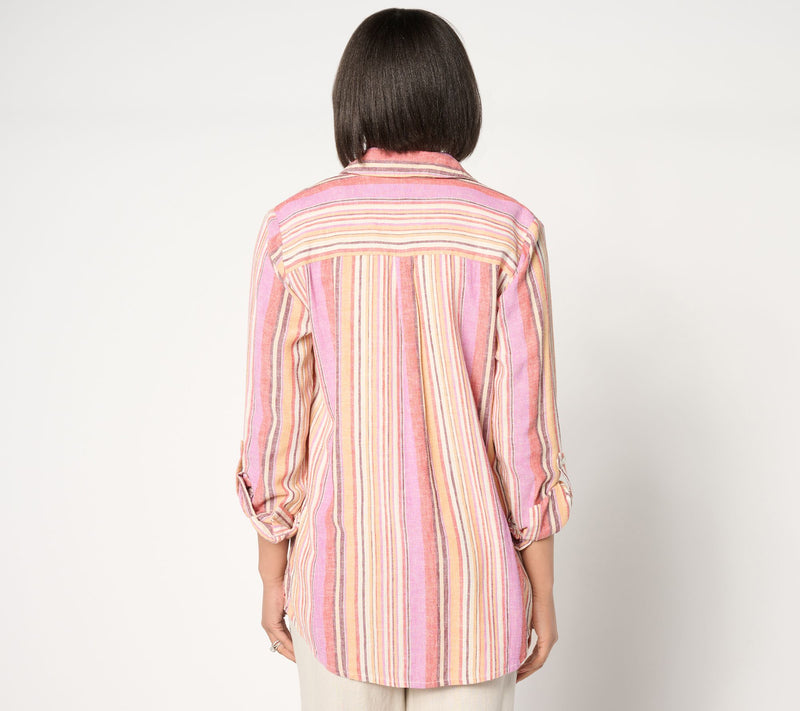 Denim & Co. Naturals Linen Blend Petite Button-Front Tunic — View 15