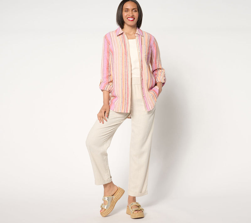 Denim & Co. Naturals Linen Blend Petite Button-Front Tunic — View 16