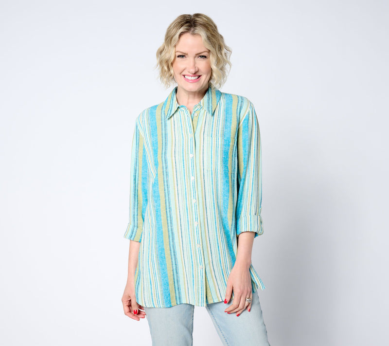 Denim & Co. Naturals Linen Blend Petite Button-Front Tunic — View 5