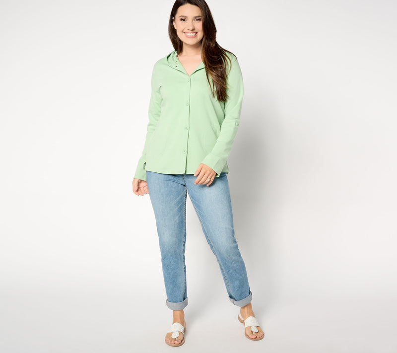 Denim & Co. Beach French Terry Roll Tab Sleeve Hooded Jacket — View 15