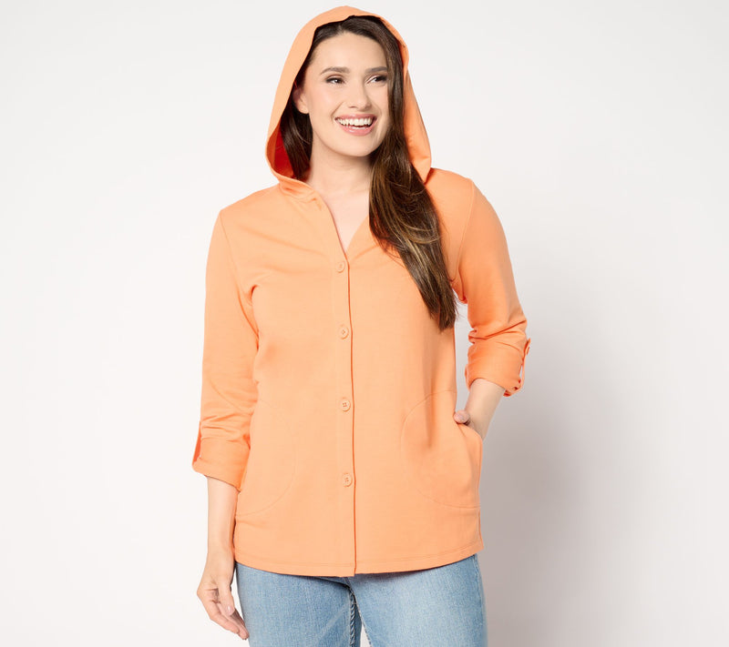 Denim & Co. Beach French Terry Roll Tab Sleeve Hooded Jacket — View 7