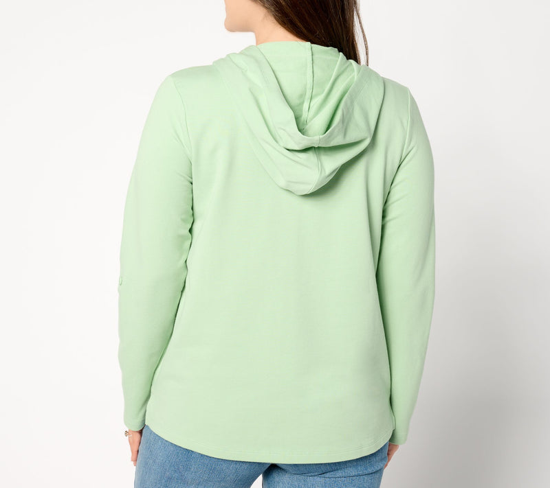Denim & Co. Beach French Terry Roll Tab Sleeve Hooded Jacket — View 14