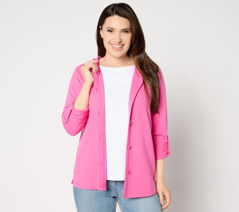 Denim & Co. Beach French Terry Roll Tab Sleeve Hooded Jacket — View 5