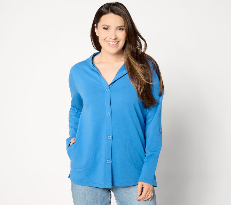 Denim & Co. Beach French Terry Roll Tab Sleeve Hooded Jacket — View 11