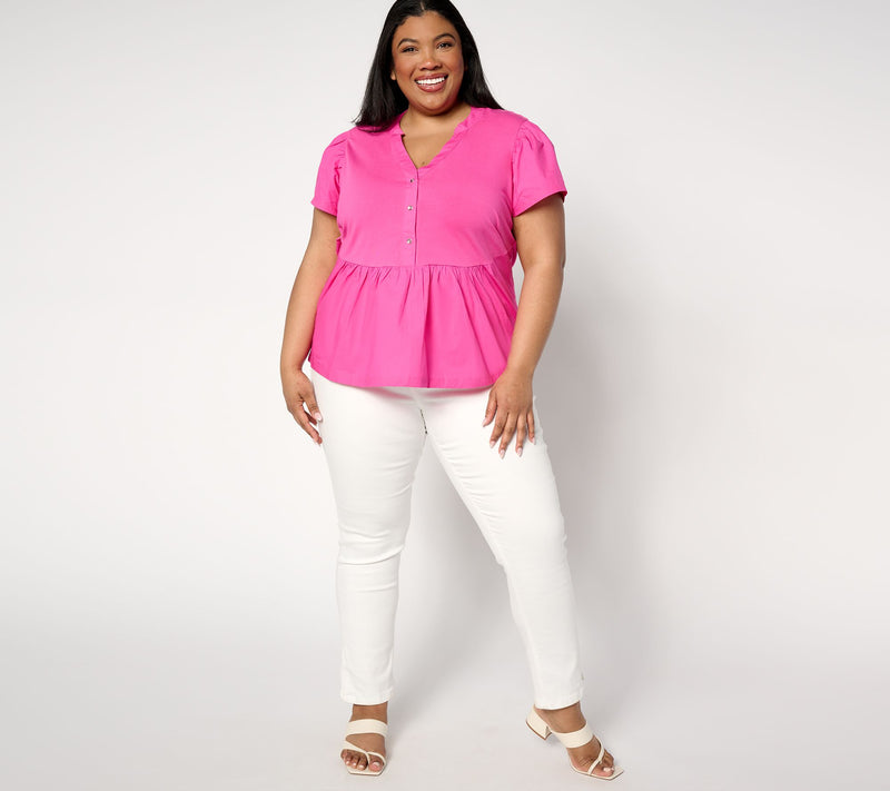 AnyBody Flutter Sleeve Knit & Woven Henley Top — View 4