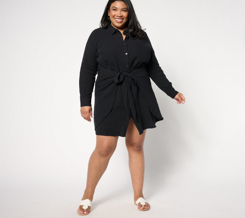 Belle Beach by Kim Gravel Regular Gauze Tie Front Shirt Dress — View 7