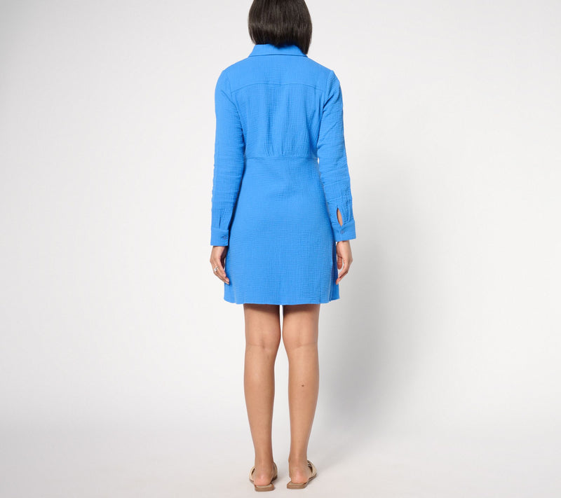 Belle Beach by Kim Gravel Regular Gauze Tie Front Shirt Dress — View 8