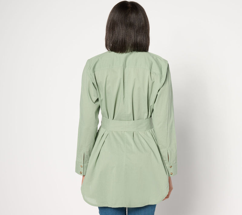 AnyBody Regular Long Sleeve Button Front Woven Tunic with Tie Waist — View 4
