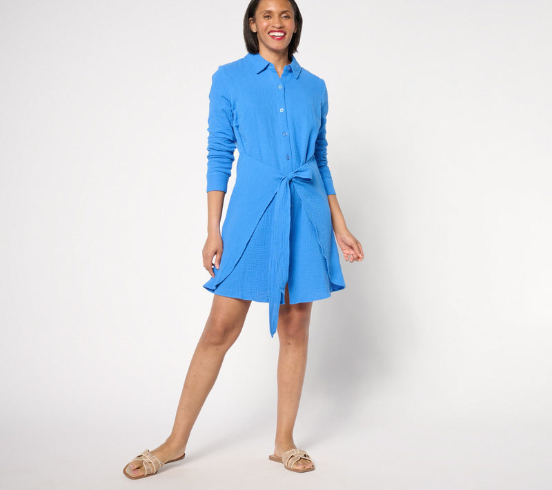 Belle Beach by Kim Gravel Petite Gauze Tie Front Shirt Dress — View 5