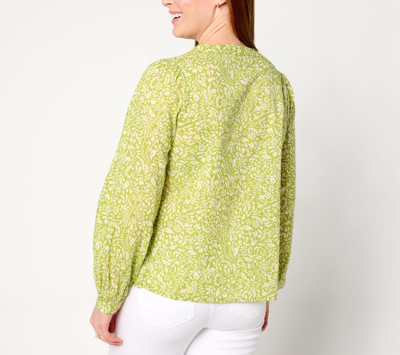 AnyBody Printed Button-Front Woven Boho Blouse — View 8