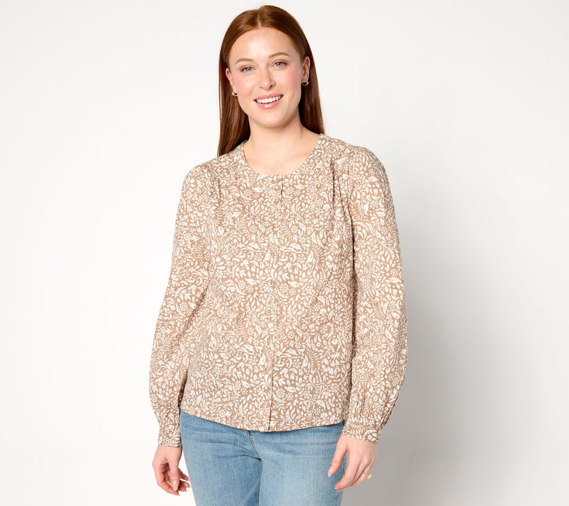 AnyBody Printed Button-Front Woven Boho Blouse — View 5