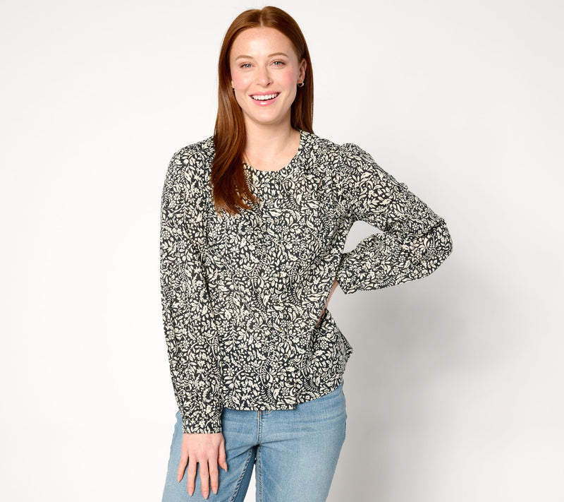 AnyBody Printed Button-Front Woven Boho Blouse — View 3
